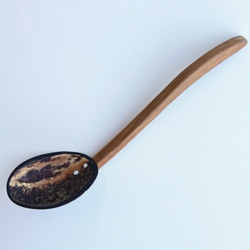 Vintage Handmade Serving Spoon Wooden Shell Primitive Tribal‎